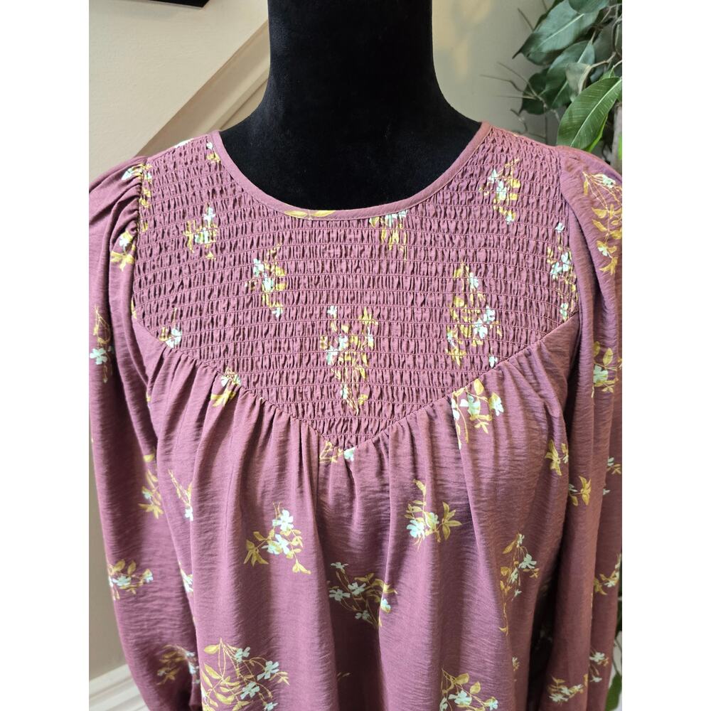 A New Day Babydoll Dress XS Purple Floral Smocked Balloon Sleeve Party/Cocktail - Picture 3 of 12